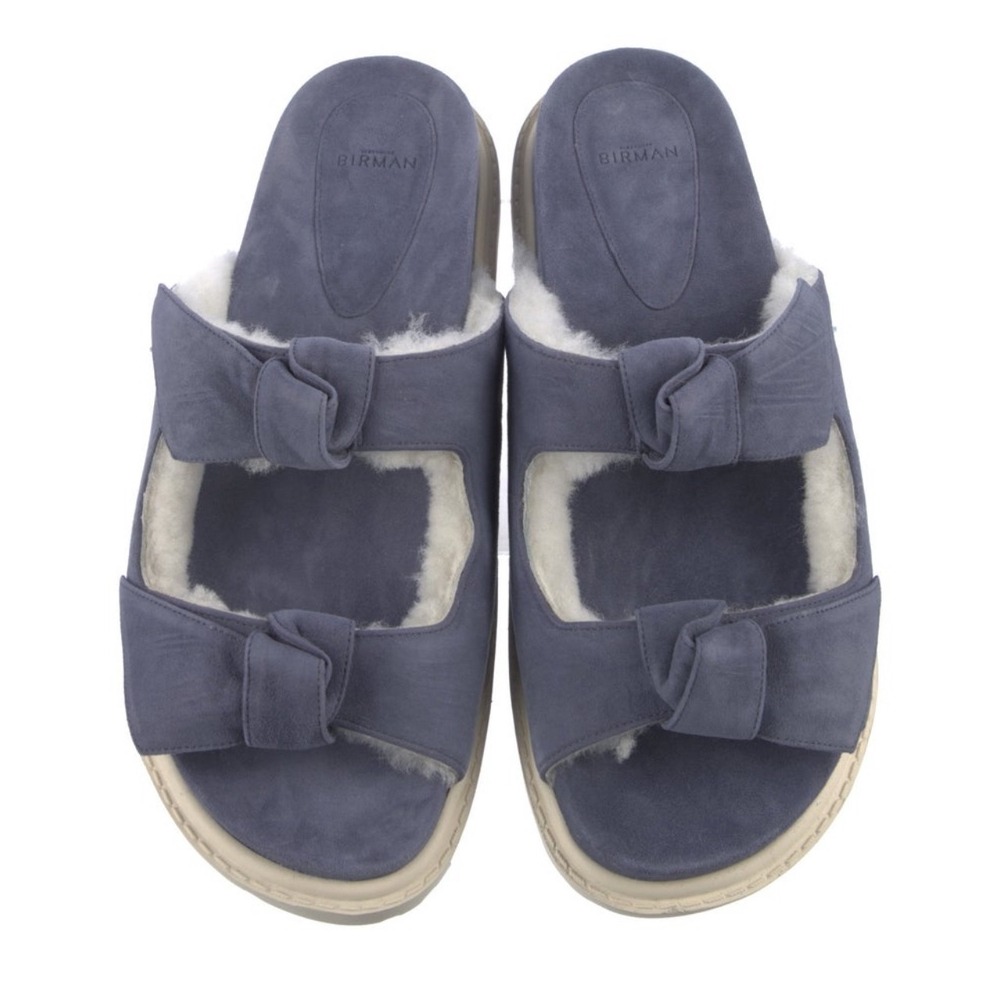 Alexandre Birman Lolita Shearling Lined Slide Sandals Blue Suede Designer NEW - Picture 7 of 16